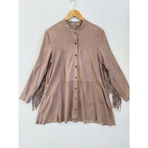 We The Free People Goat Suede Leather Fringe Jacket XS Pink Pockets Boho Western